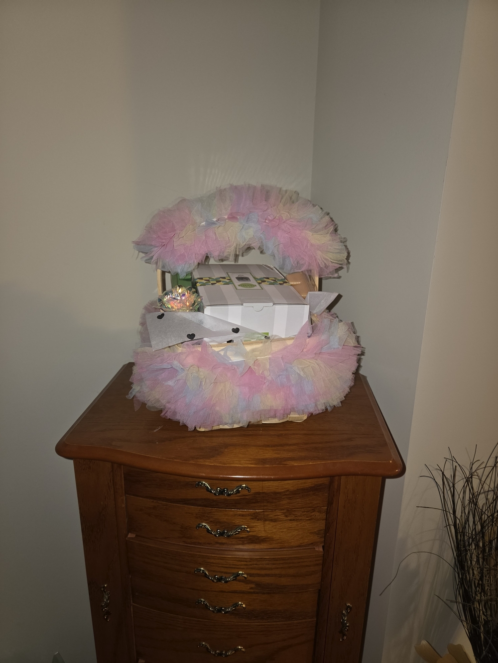 Pastel Tulle Gift Basket with Rainbow Ruffles